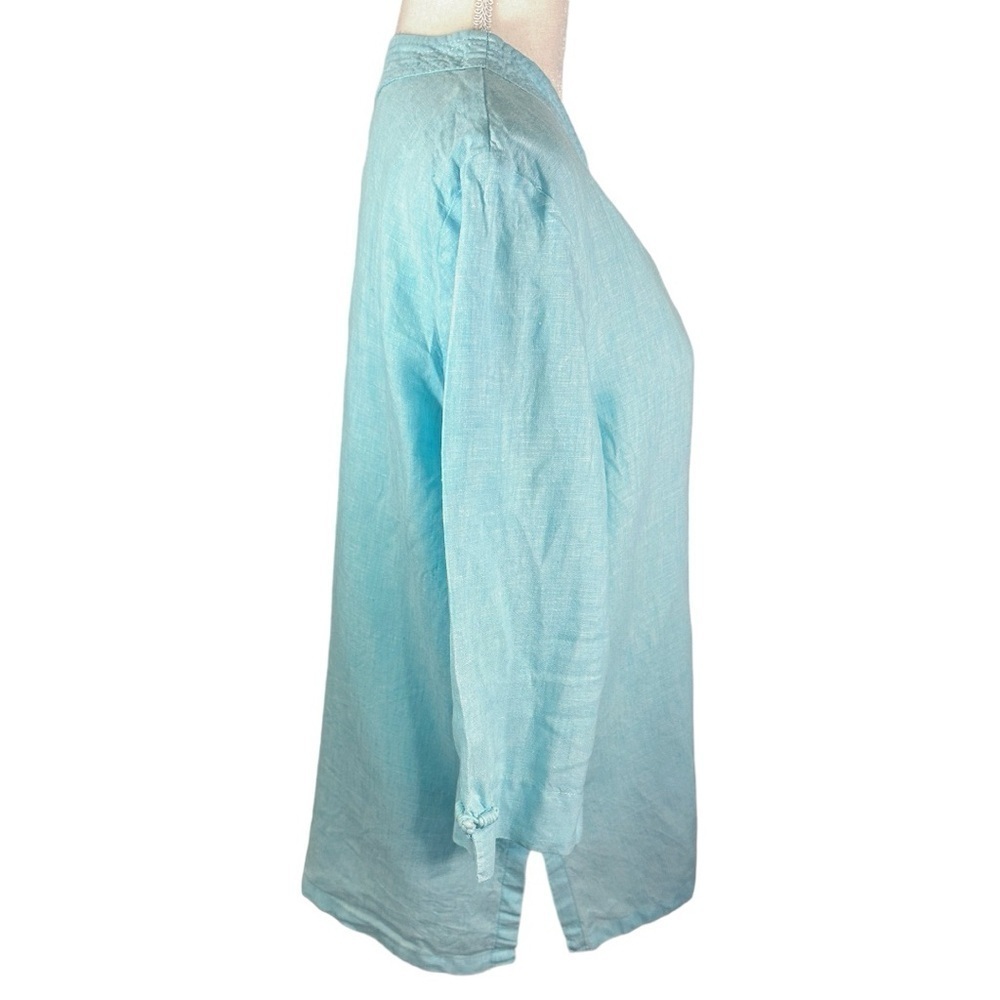 🌸Spring Breeze- Blue Linen Blend Tunic Button Down Top- Size XL - Picture 3 of 9